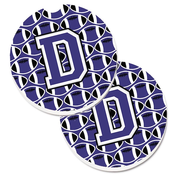 Carolines Treasures Letter D Football Purple and White Set of 2 Cup Holder Car Coaster CJ1068-DCARC - main